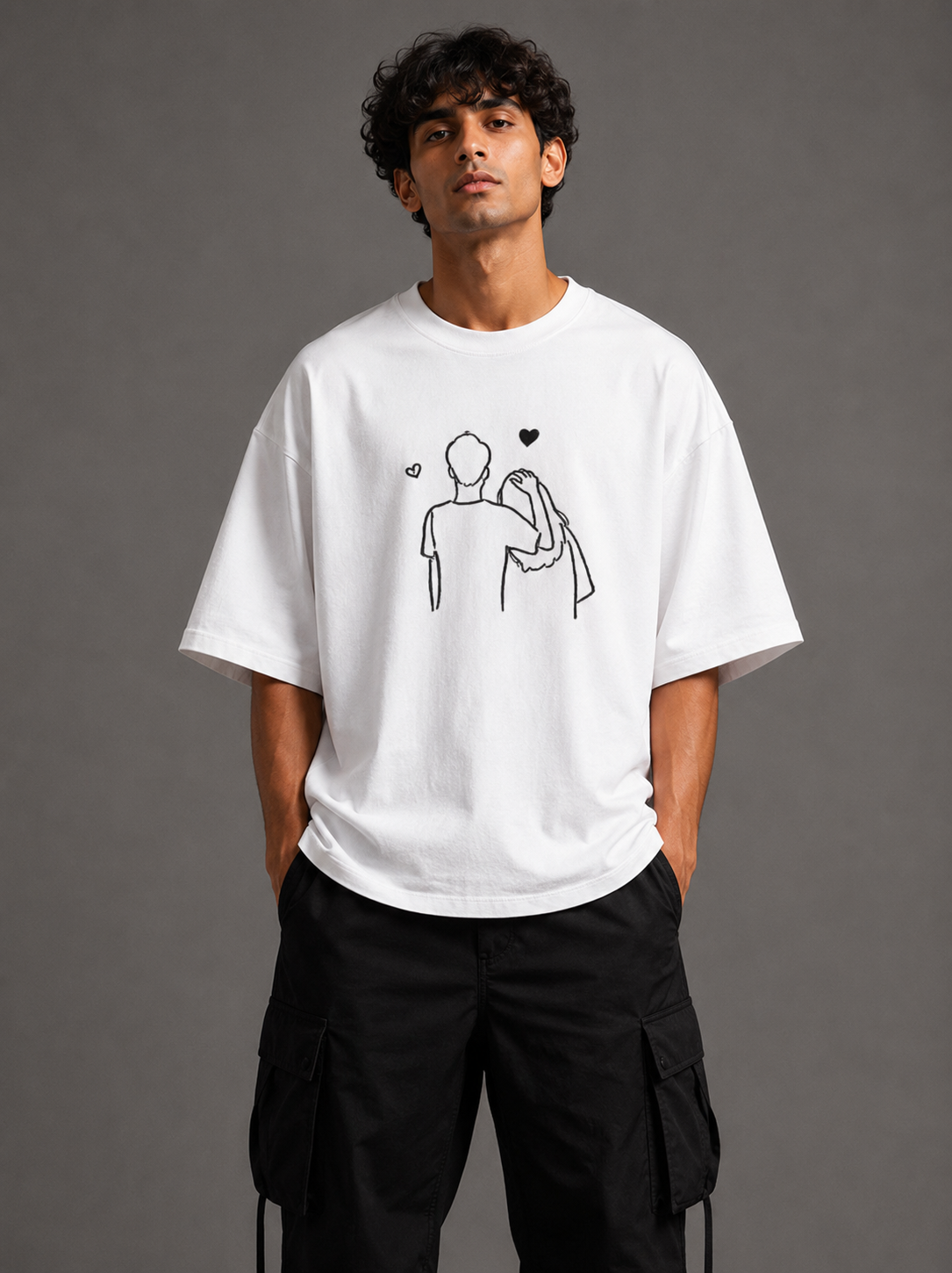 Zellee "Line-Stitch Love Edition" Heavyweight Oversized Relaxed Fit T-Shirt