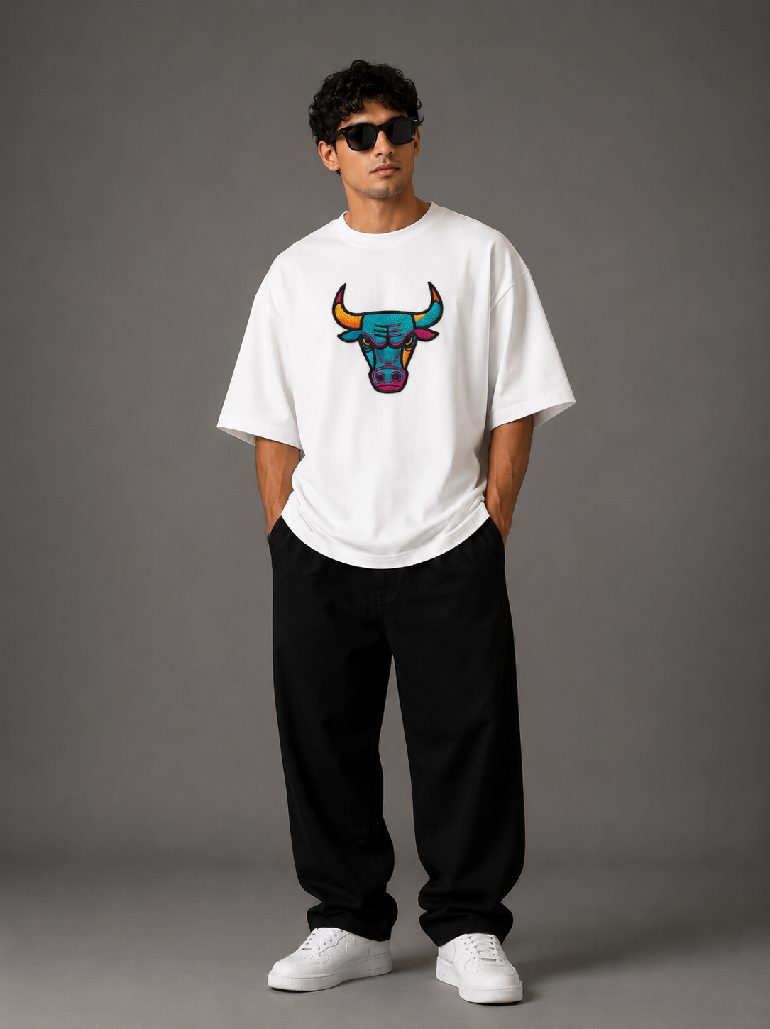 Zellee "Neon Bull" Multi-Stitch Relaxed Fit Oversized T-Shirt