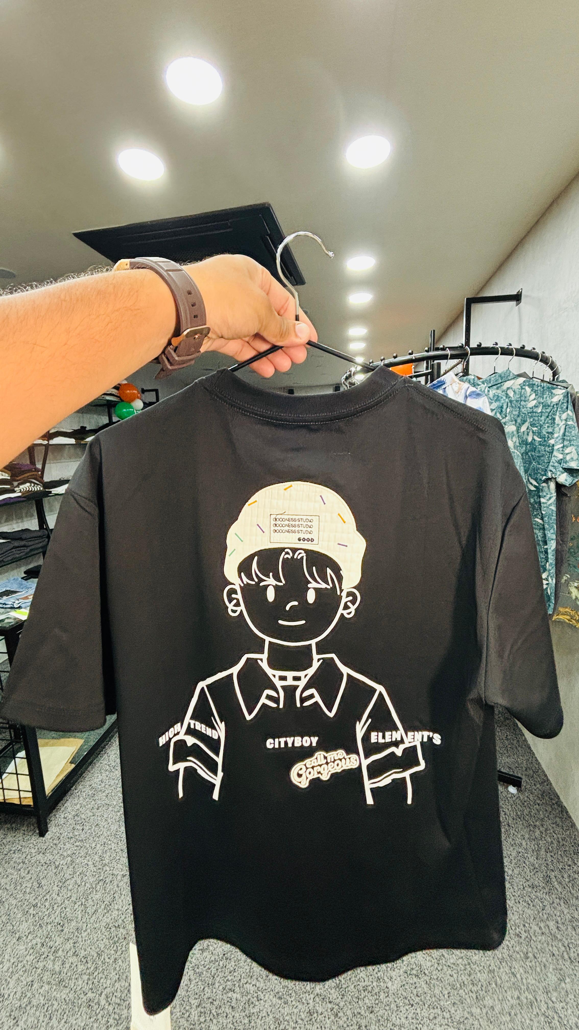 Zellee Imported Oversize Back Printed T-shirt For Mens And Boys (Black)