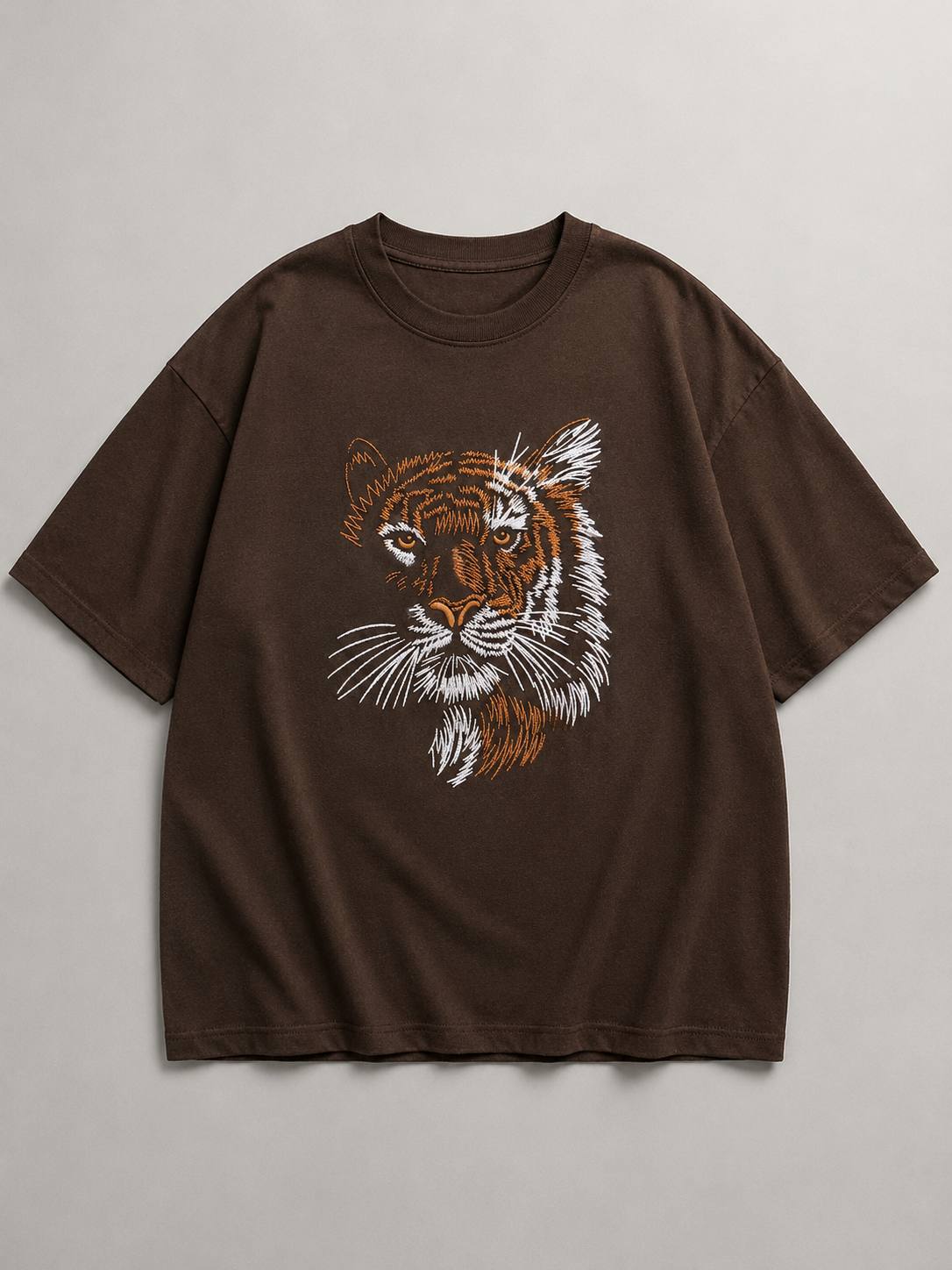 Zellee "Stitch-Art Tiger" Heavyweight Oversized Relaxed Fit T-Shirt