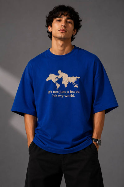 Zellee "It's My World" High-Density Graphic Embroidered Oversized Relaxed Fit T-Shirt