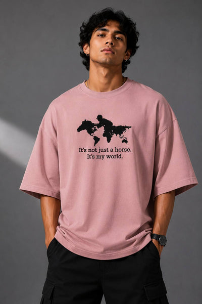 Zellee "It's My World" Horse Rider Graphic Boxy Embroidered Oversized Relaxed Fit T-Shirt