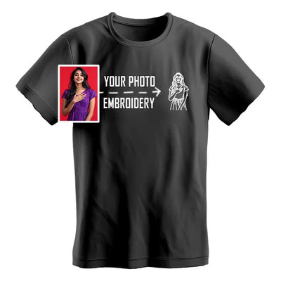 Your Photo to Embroidery T-Shirt | Personalized Line Art Portrait Tee India