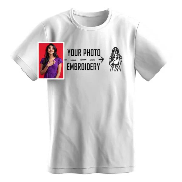 Your Photo to Embroidery T-Shirt | Personalized Line Art Portrait Tee India