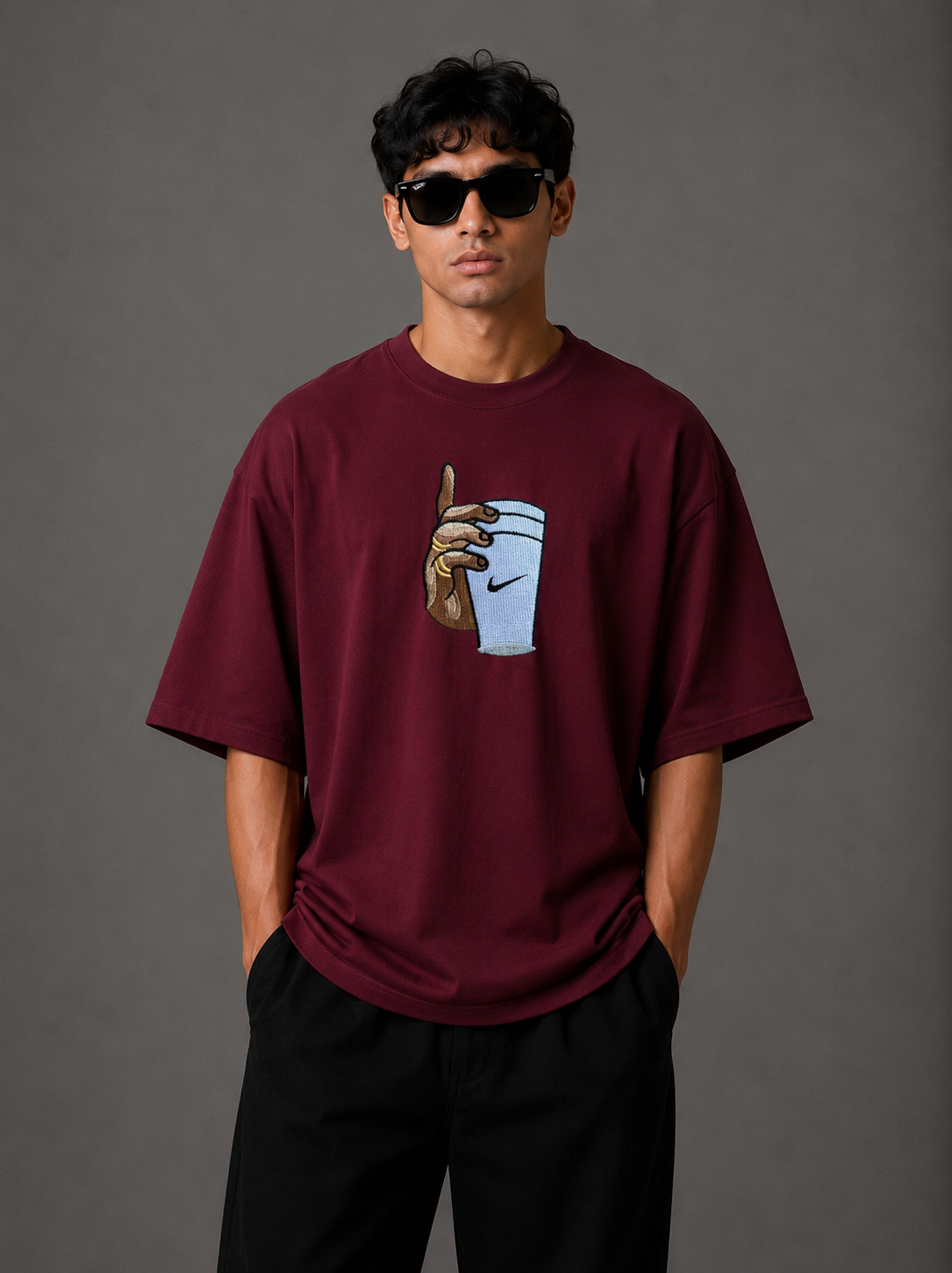 Zellee "Vibe Check" High-Density Embroidered Relaxed Fit Oversized T-Shirt
