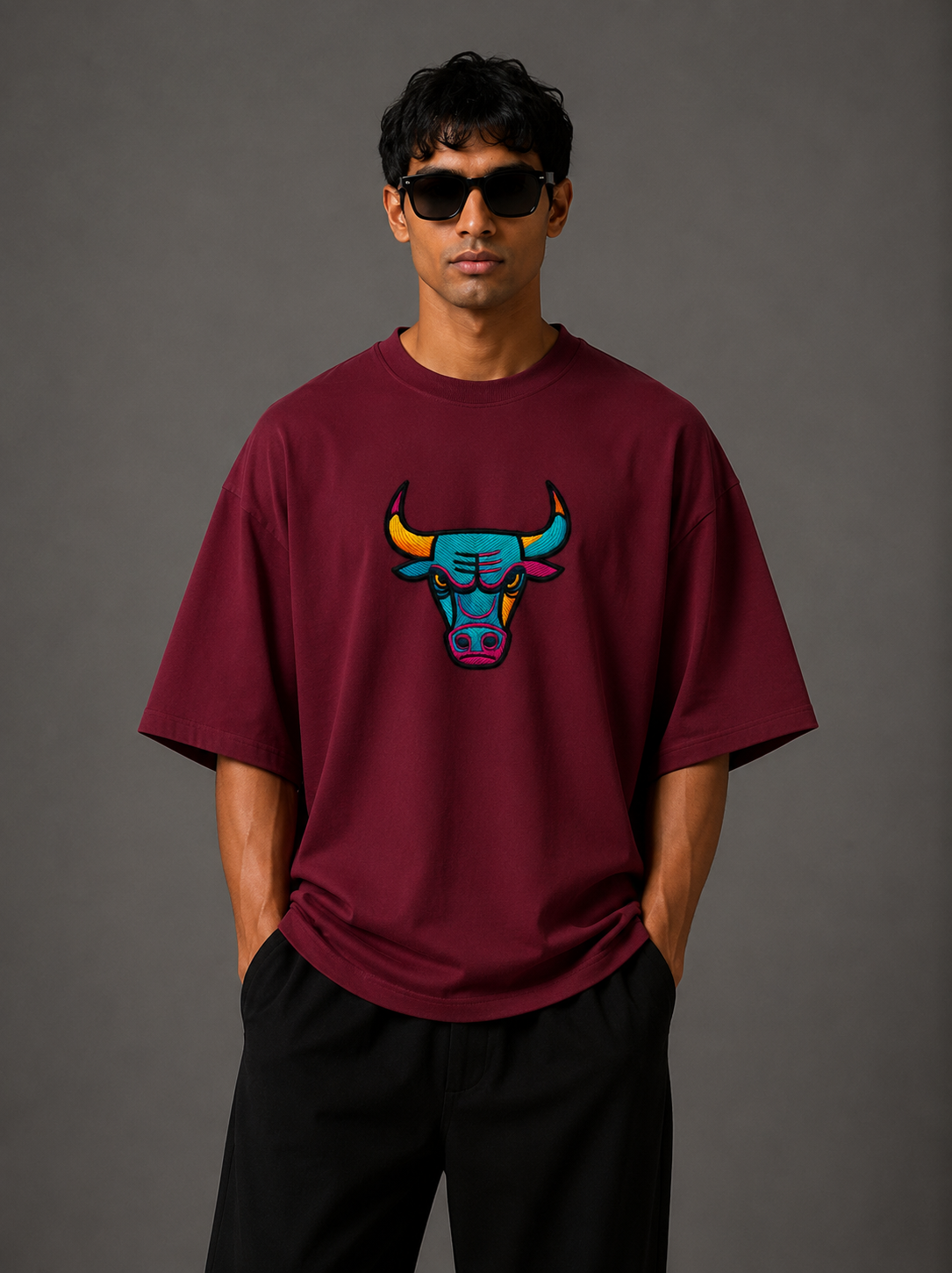 Zellee "Neon Bull" Multi-Stitch Relaxed Fit Oversized T-Shirt
