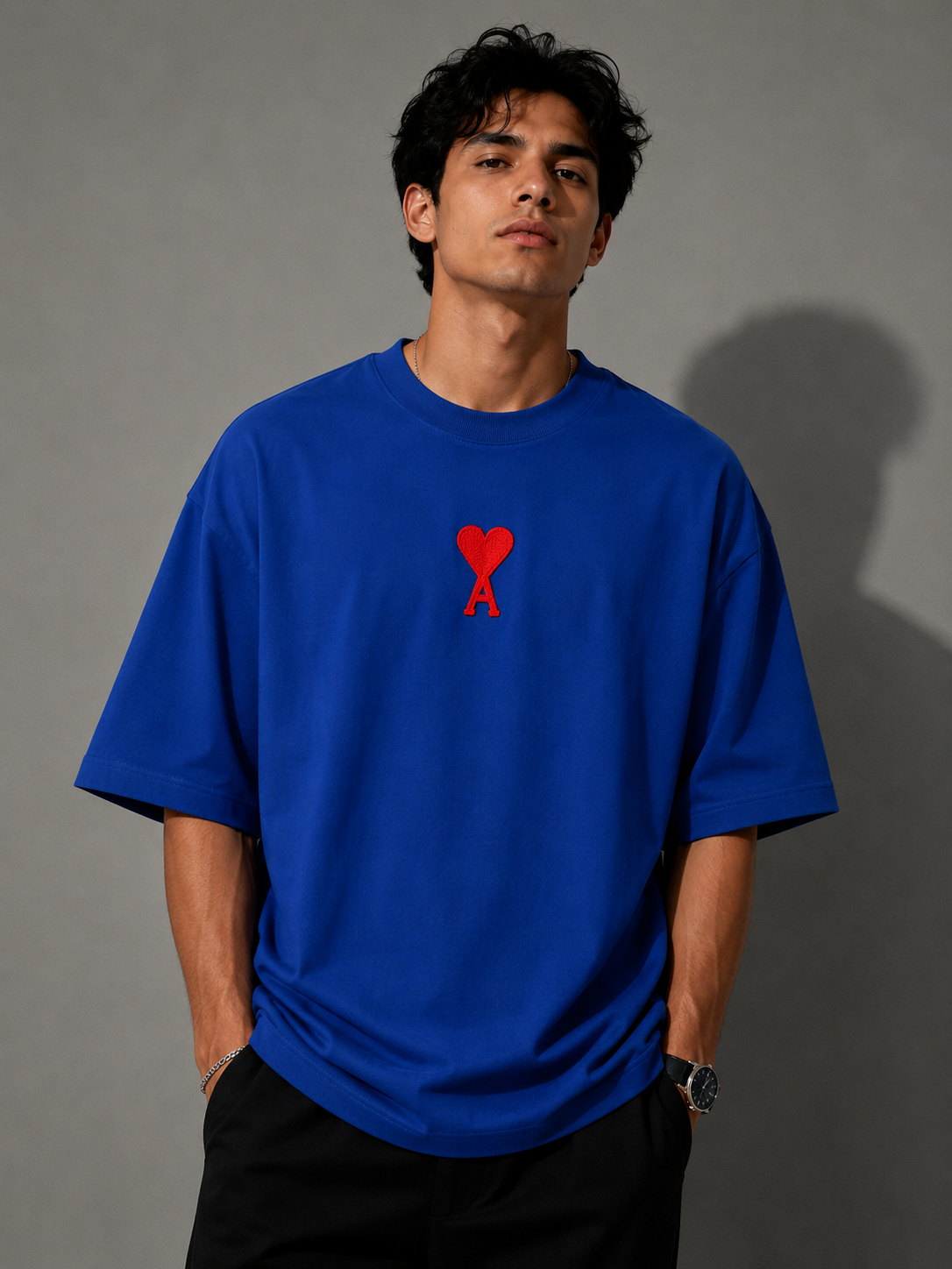 Zellee "Aesthetic Heart" High-Density Embroidered Oversized Relaxed Fit T-Shirt