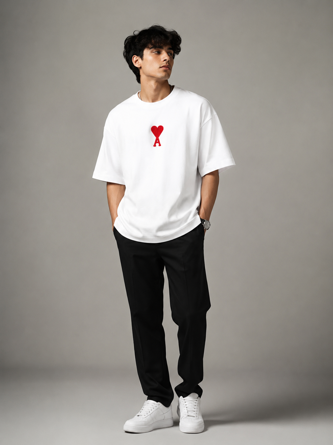 Zellee "Aesthetic Heart" High-Density Embroidered Oversized Relaxed Fit T-Shirt