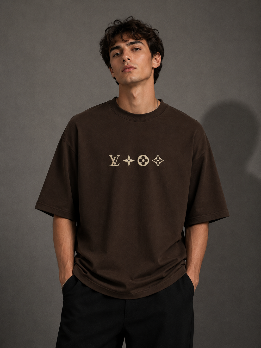 Zellee "Monogram Luxe" High-Density Embroidered Oversized Relaxed Fit T-Shirt