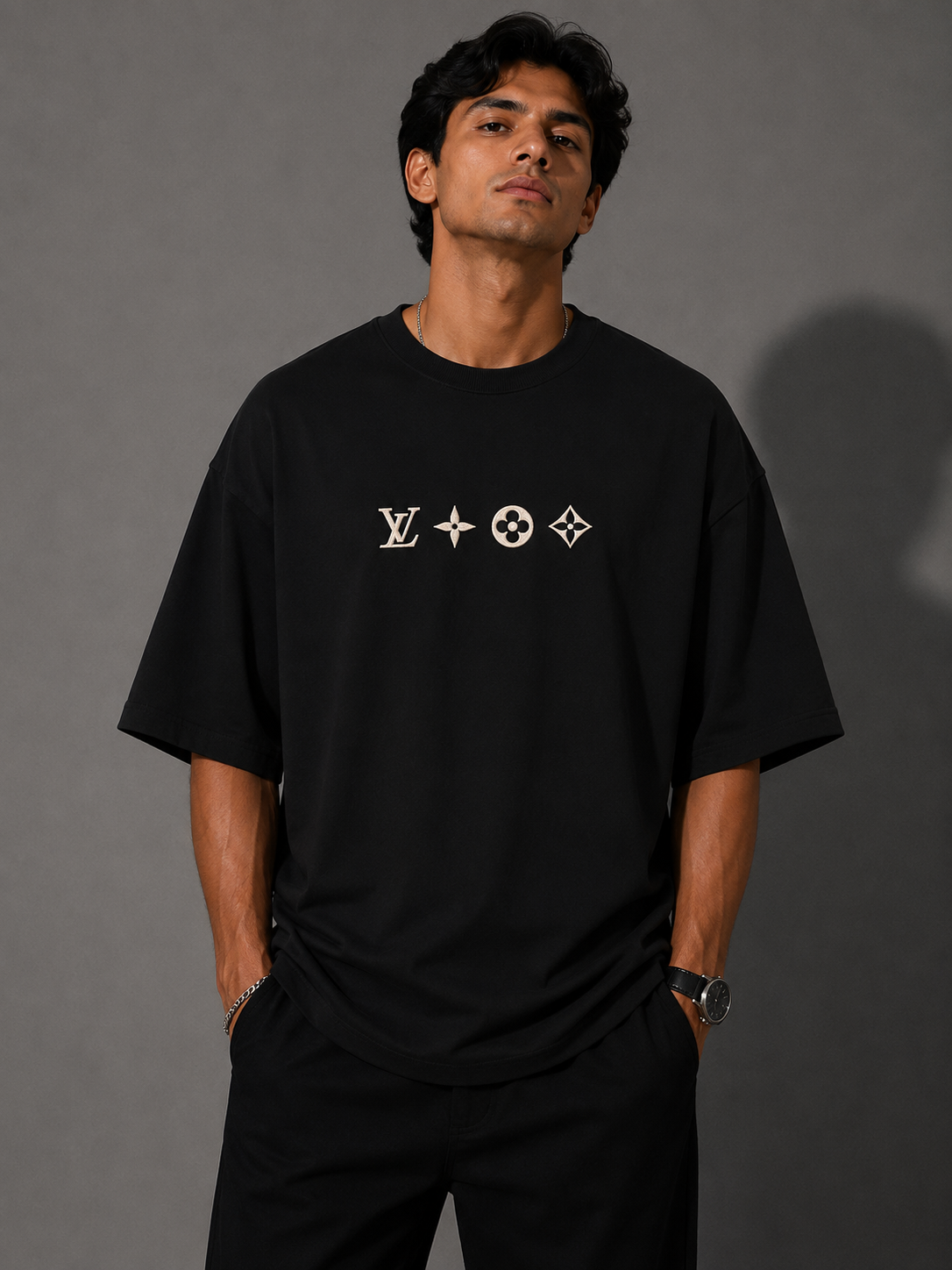 Zellee "Monogram Luxe" High-Density Embroidered Oversized Relaxed Fit T-Shirt