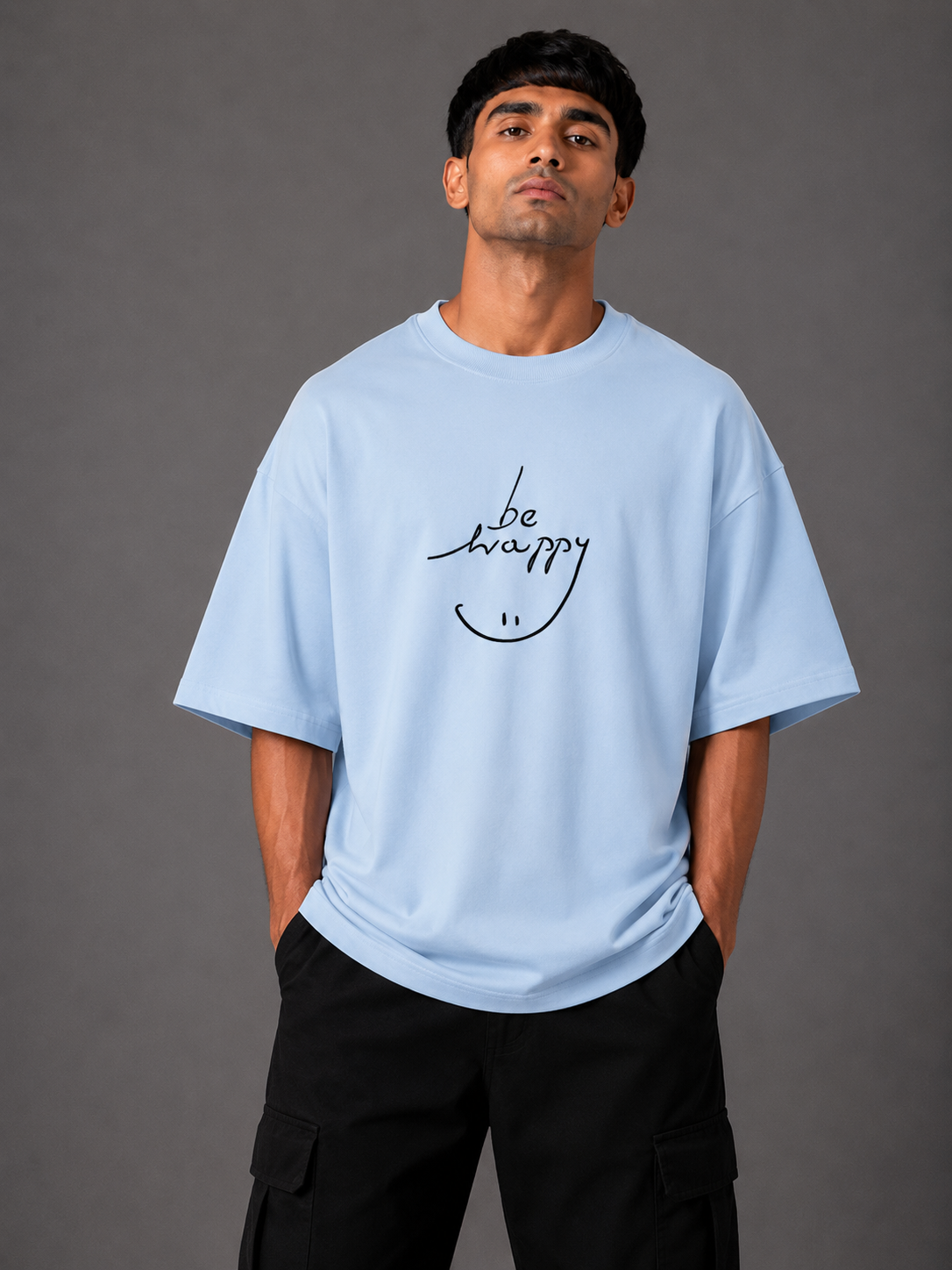 Zellee "Always Smile" Line-Stitch Relaxed Fit Oversized T-Shirt