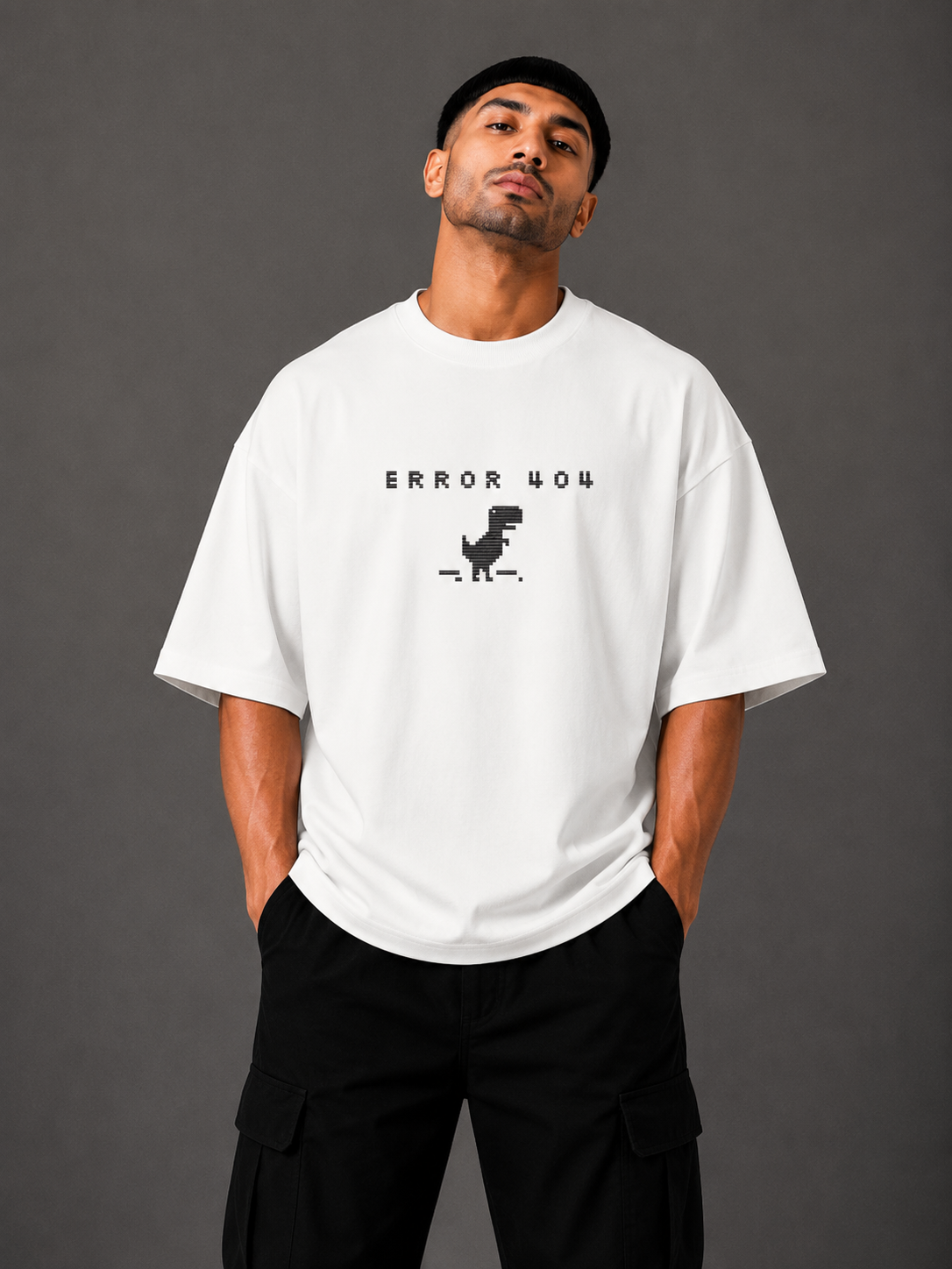 Zellee "Error 404" Pixel-Stitch Relaxed Fit Oversized T-Shirt