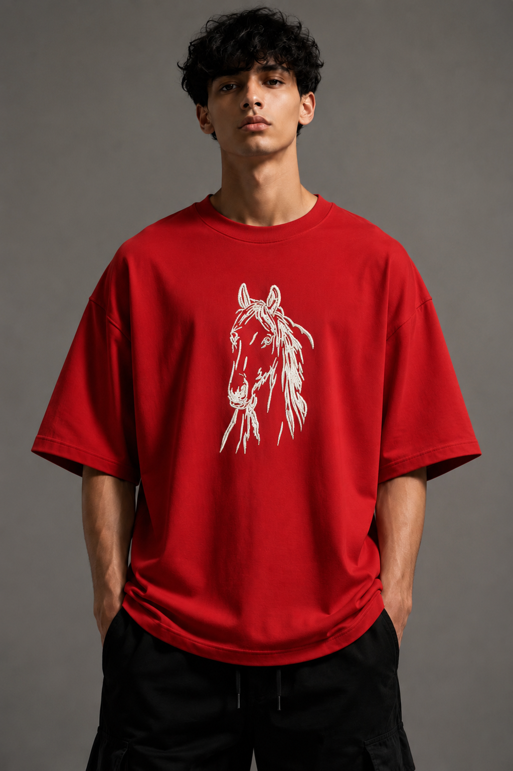 Zellee "Ink-Stitch Horse" Heavyweight Oversized Relaxed Fit T-Shirt