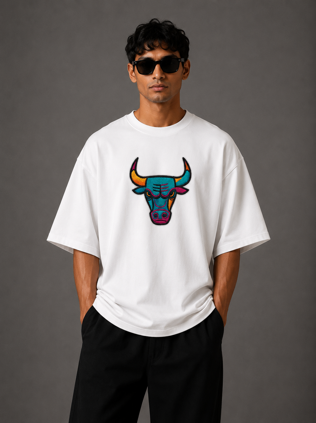 Zellee "Neon Bull" Multi-Stitch Relaxed Fit Oversized T-Shirt