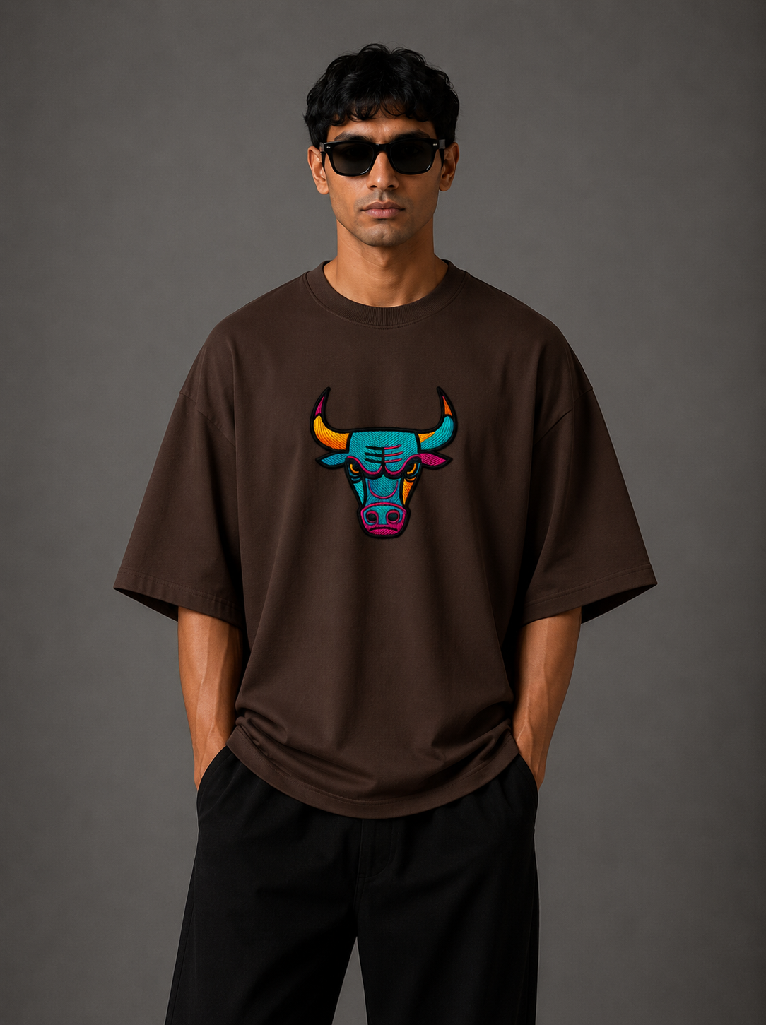 Zellee "Neon Bull" Multi-Stitch Relaxed Fit Oversized T-Shirt