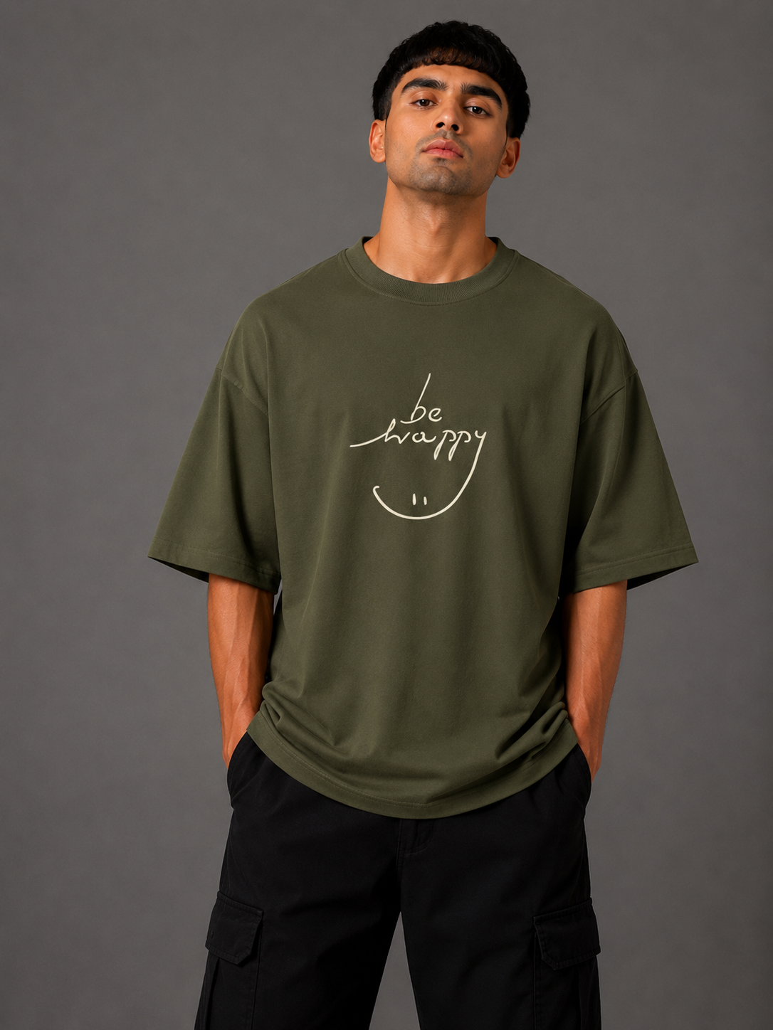 Zellee "Always Smile" Line-Stitch Relaxed Fit Oversized T-Shirt