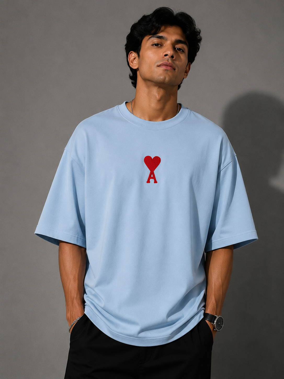 Zellee "Aesthetic Heart" High-Density Embroidered Oversized Relaxed Fit T-Shirt