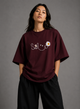 Zellee "Floral Smile" Line-Stitch Relaxed Fit Oversized T-Shirt