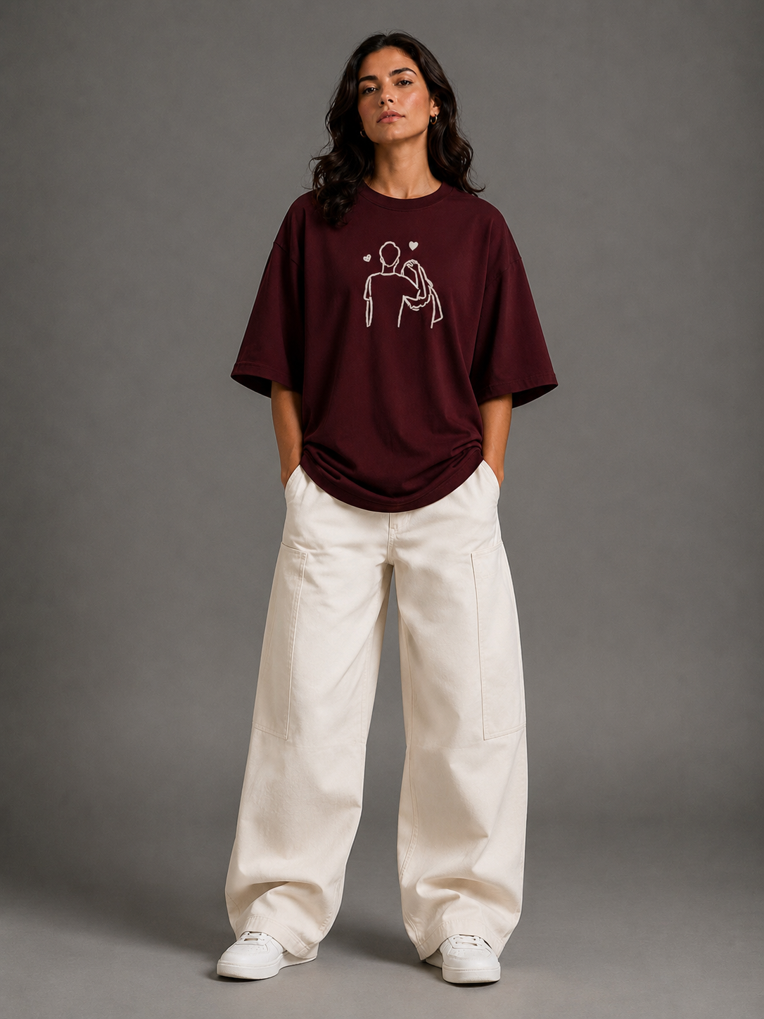 Zellee "Line-Stitch Love Edition" Heavyweight Oversized Relaxed Fit T-Shirt