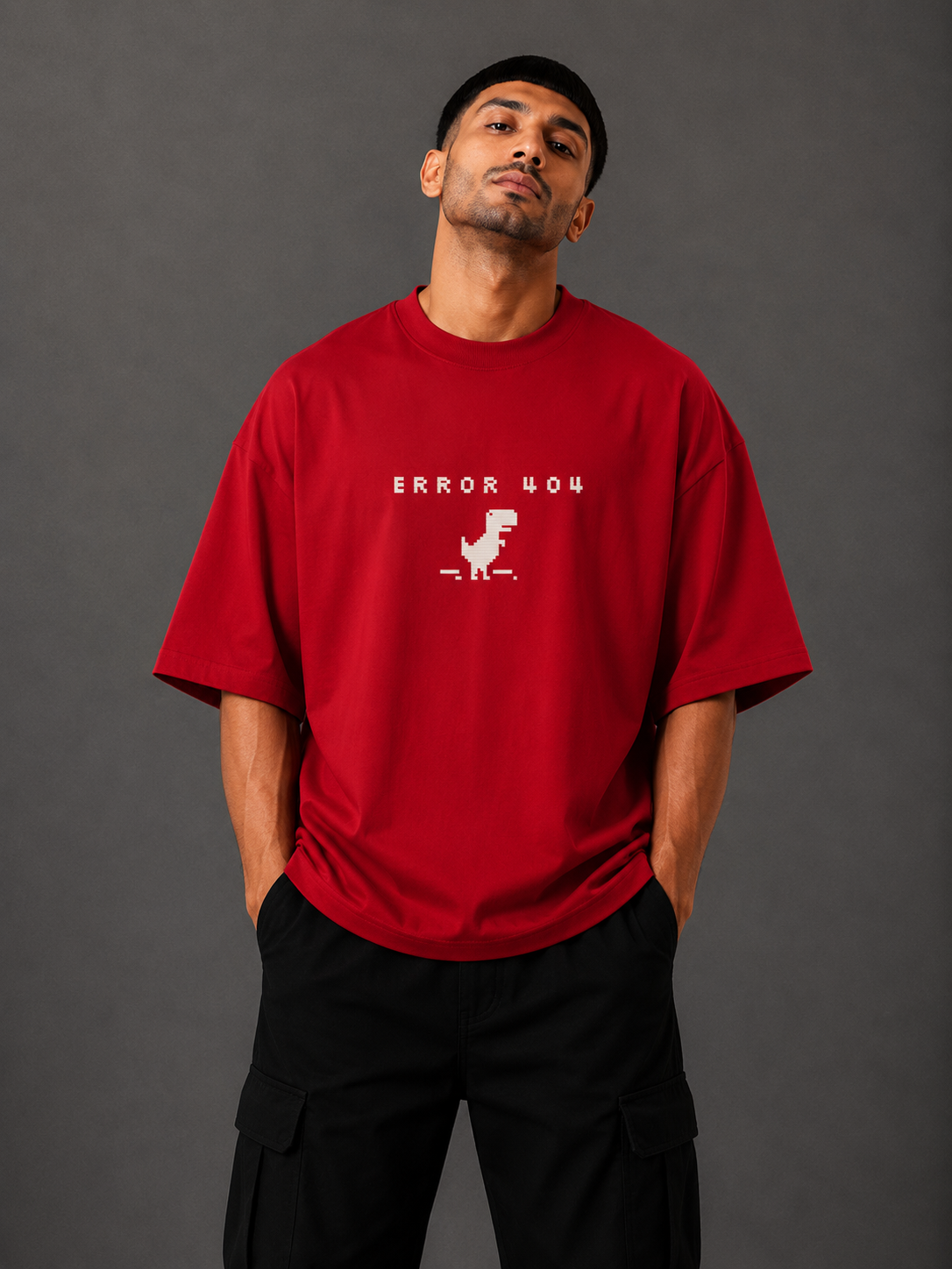 Zellee "Error 404" Pixel-Stitch Relaxed Fit Oversized T-Shirt