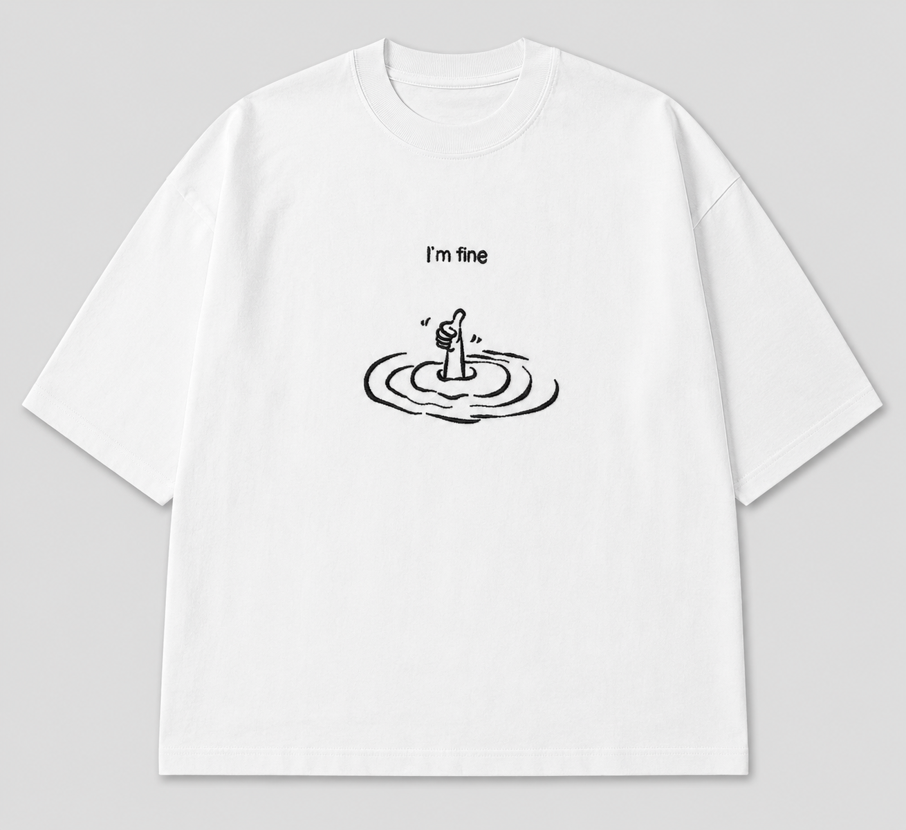 Zellee "I'm Fine" Line-Stitch Relaxed Fit Oversized T-Shirt