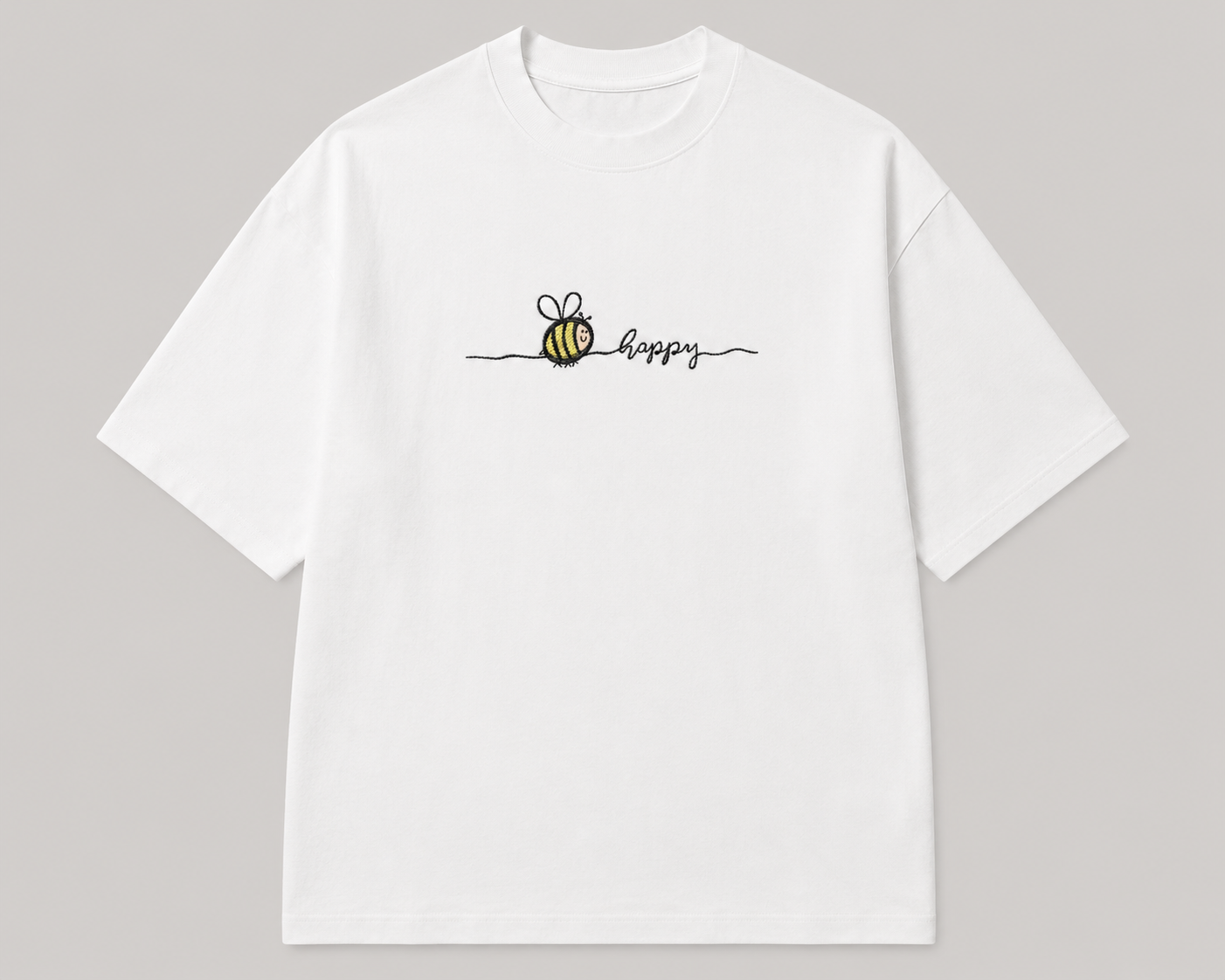 Zellee "Bee Happy" Line-Stitch Relaxed Fit Oversized T-Shirt