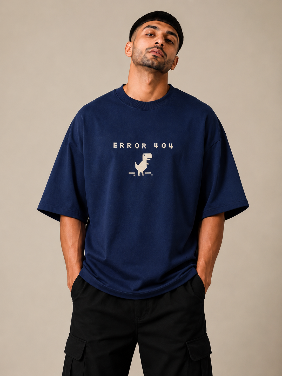 Zellee "Error 404" Pixel-Stitch Relaxed Fit Oversized T-Shirt