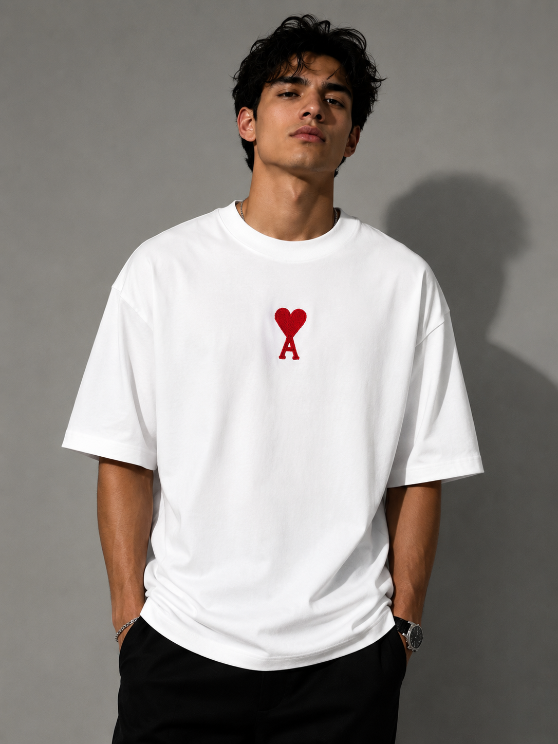 Zellee "Aesthetic Heart" High-Density Embroidered Oversized Relaxed Fit T-Shirt