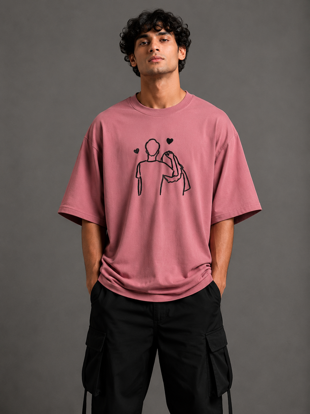 Zellee "Line-Stitch Love Edition" Heavyweight Oversized Relaxed Fit T-Shirt