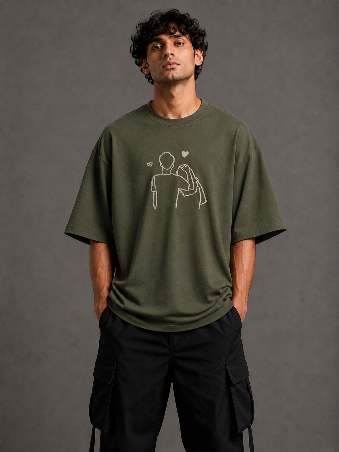 Zellee "Line-Stitch Love Edition" Heavyweight Oversized Relaxed Fit T-Shirt