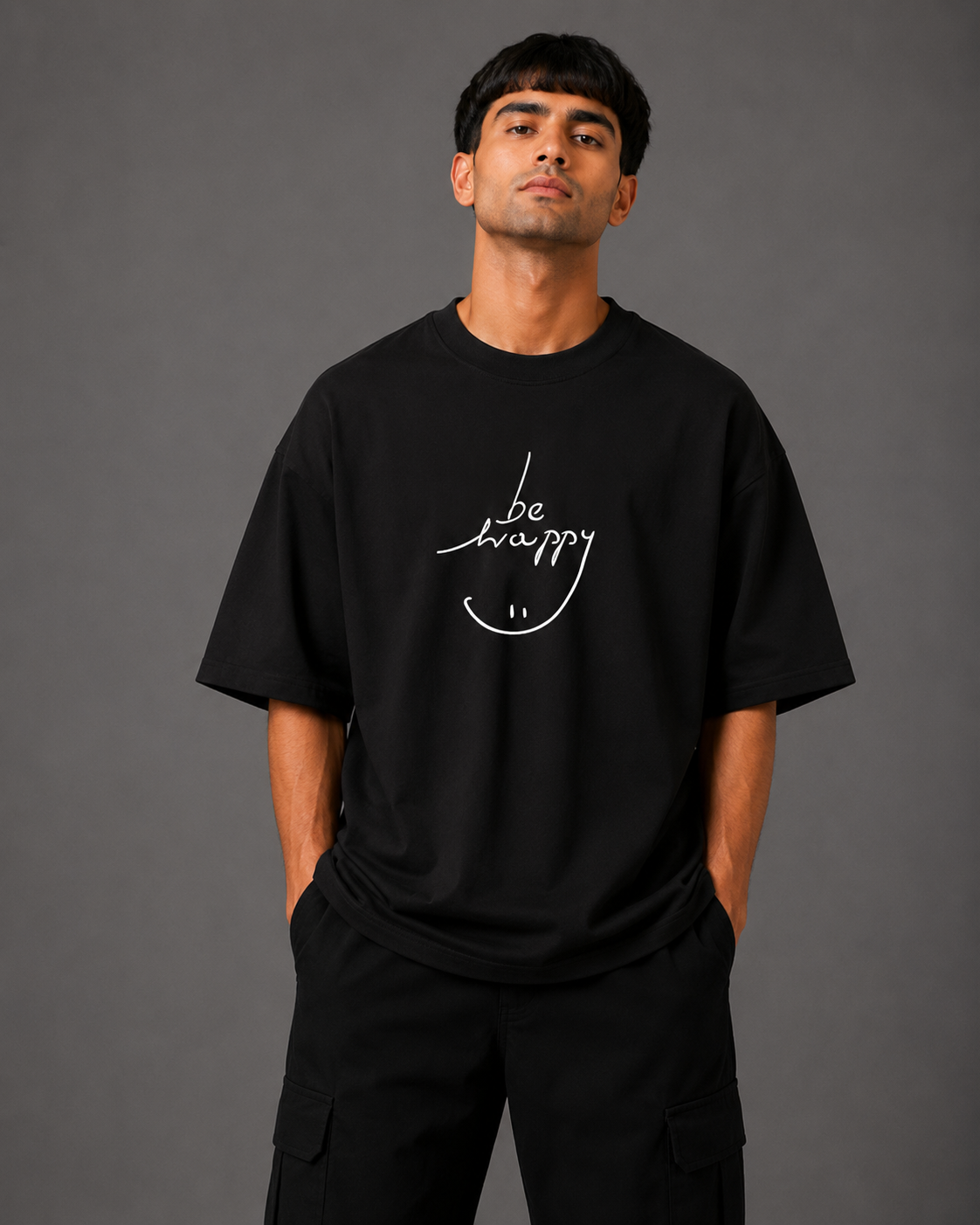 Zellee "Always Smile" Line-Stitch Relaxed Fit Oversized T-Shirt
