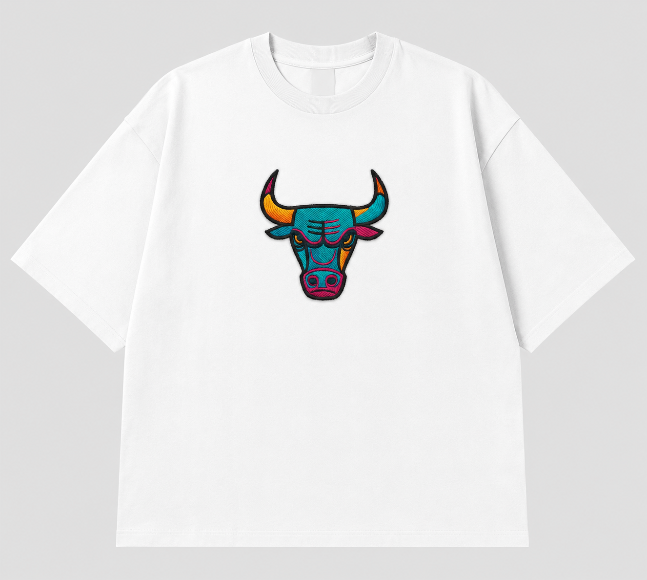 Zellee "Neon Bull" Multi-Stitch Relaxed Fit Oversized T-Shirt