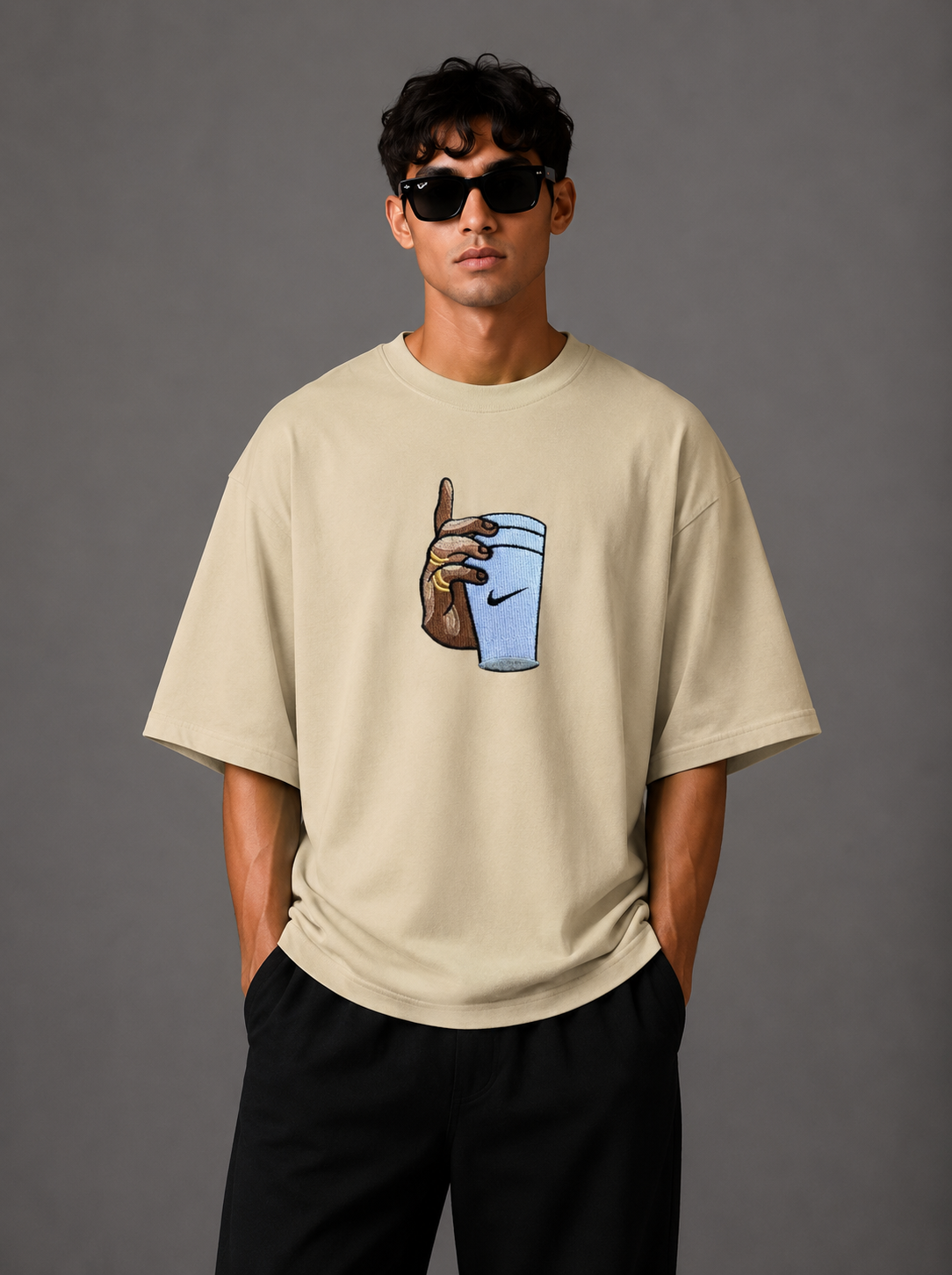 Zellee "Vibe Check" High-Density Embroidered Relaxed Fit Oversized T-Shirt