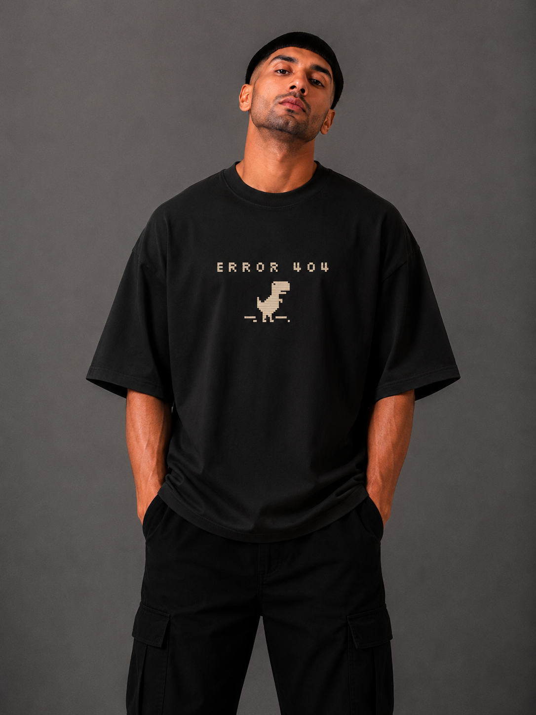 Zellee "Error 404" Pixel-Stitch Relaxed Fit Oversized T-Shirt