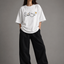 Zellee "Floral Smile" Line-Stitch Relaxed Fit Oversized T-Shirt