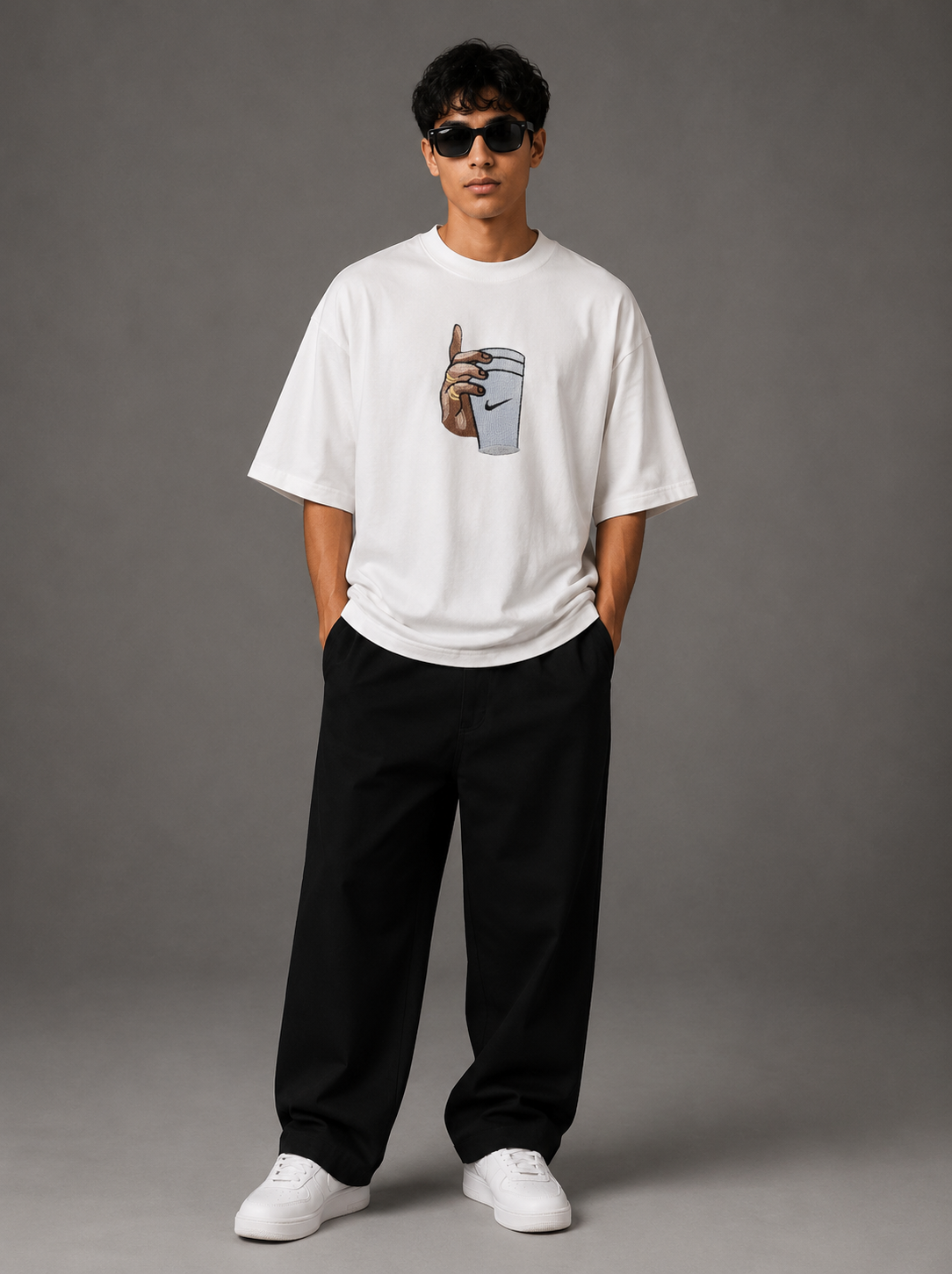Zellee "Vibe Check" High-Density Embroidered Relaxed Fit Oversized T-Shirt