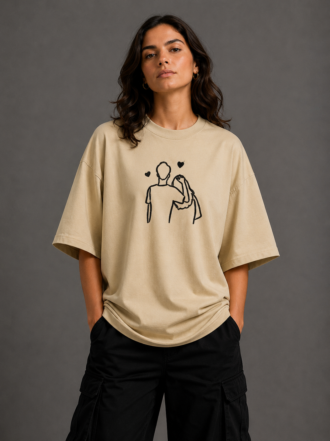 Zellee "Line-Stitch Love Edition" Heavyweight Oversized Relaxed Fit T-Shirt