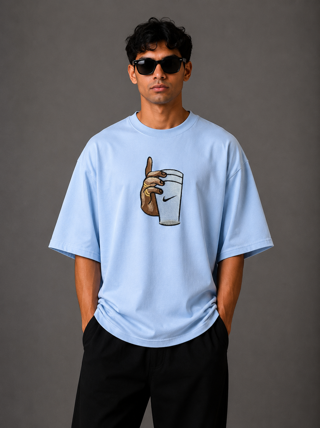 Zellee "Vibe Check" High-Density Embroidered Relaxed Fit Oversized T-Shirt