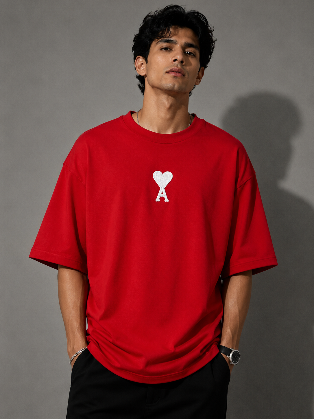Zellee "Aesthetic Heart" High-Density Embroidered Oversized Relaxed Fit T-Shirt