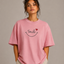 Zellee "Smile Heart" Line-Stitch Relaxed Fit Oversized T-Shirt