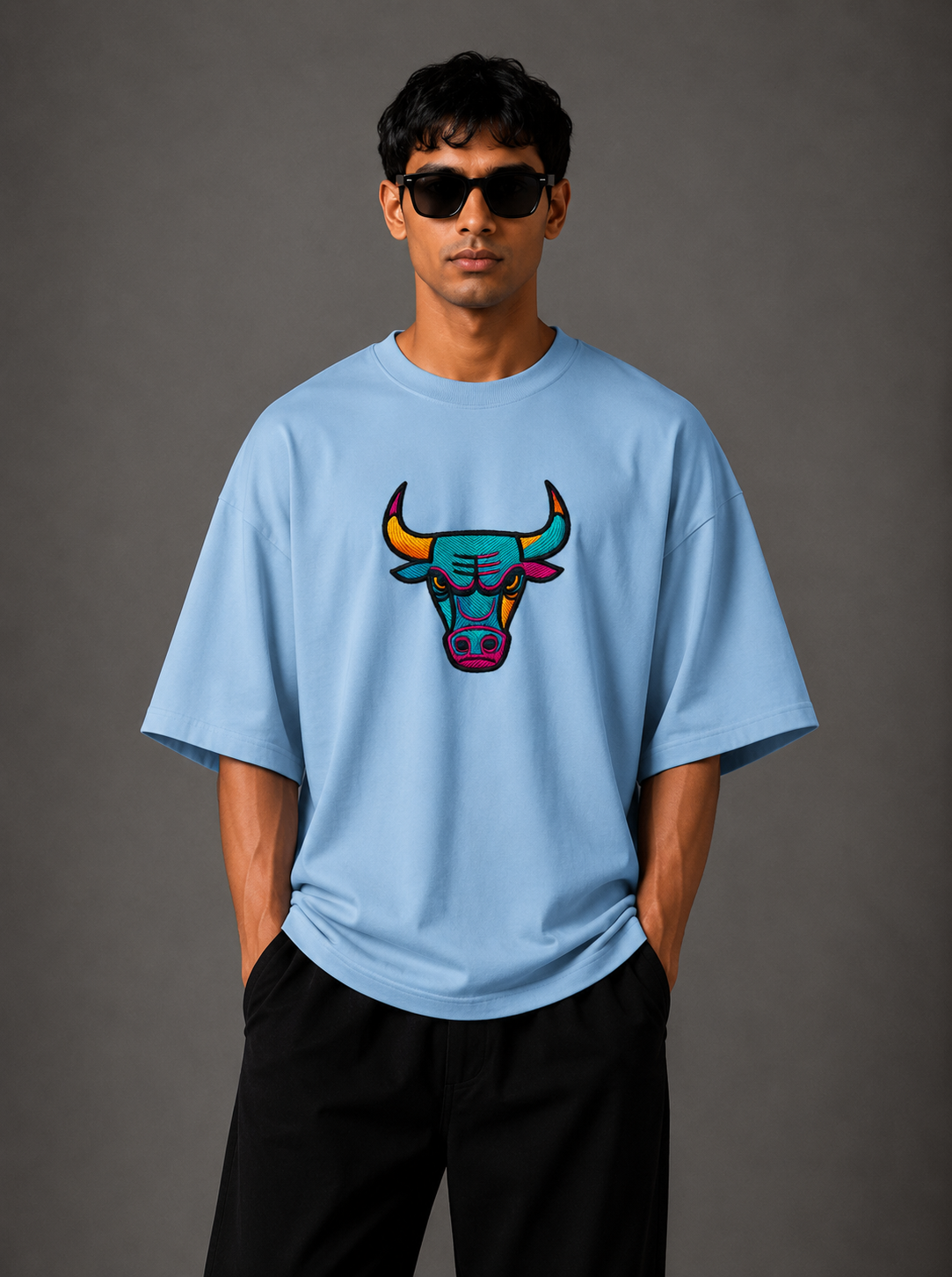 Zellee "Neon Bull" Multi-Stitch Relaxed Fit Oversized T-Shirt