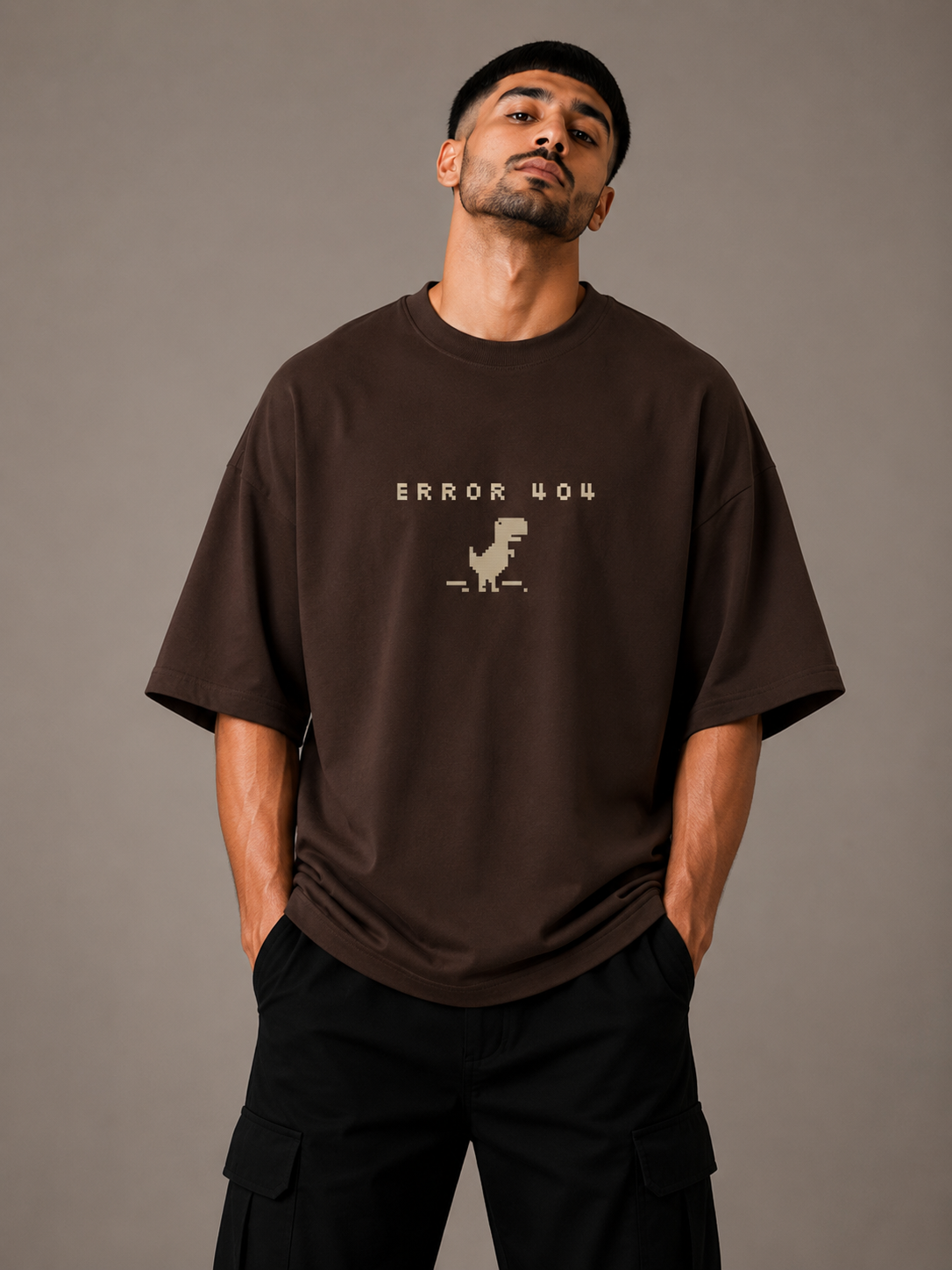 Zellee "Error 404" Pixel-Stitch Relaxed Fit Oversized T-Shirt