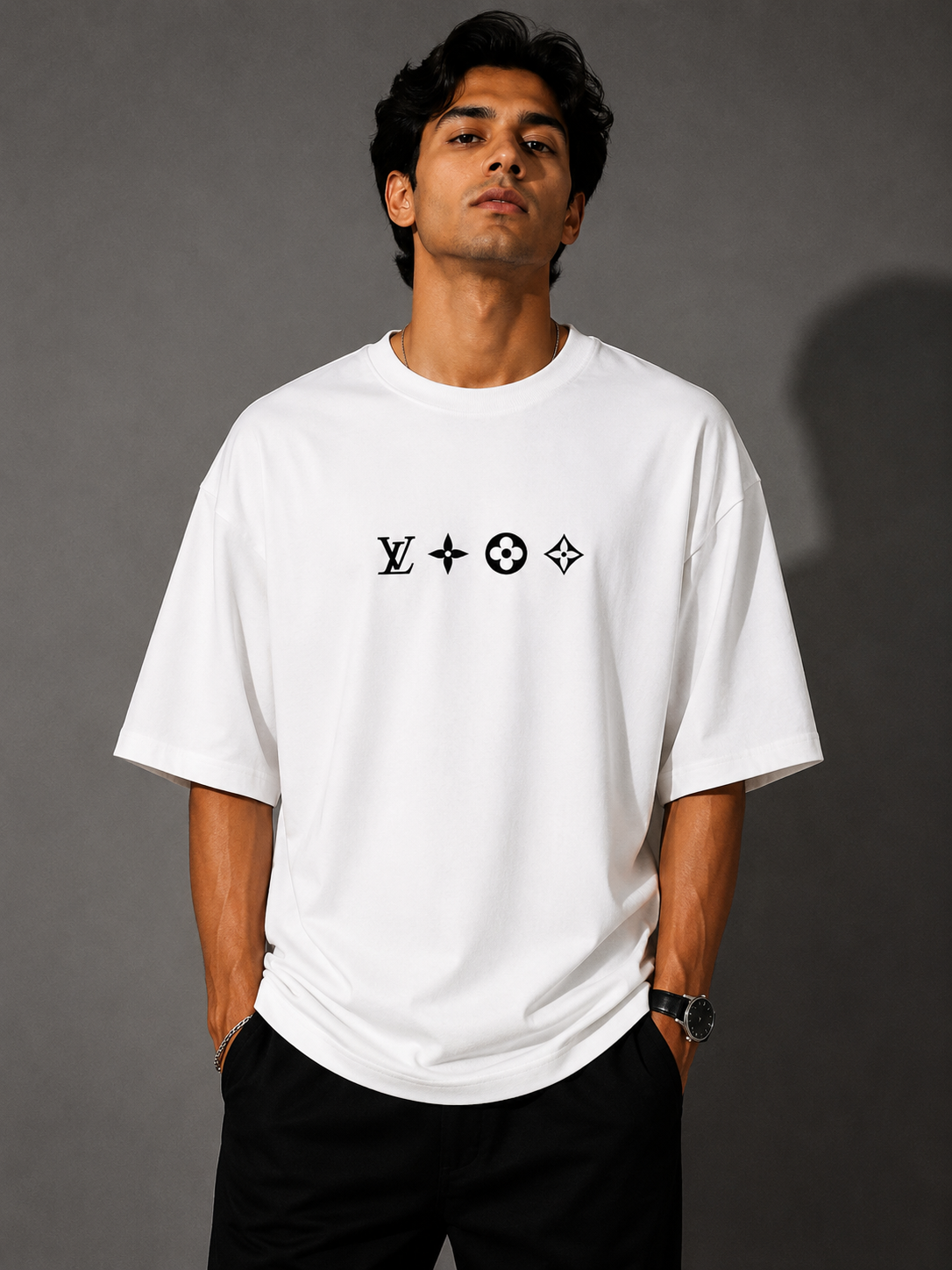 Zellee "Monogram Luxe" High-Density Embroidered Oversized Relaxed Fit T-Shirt