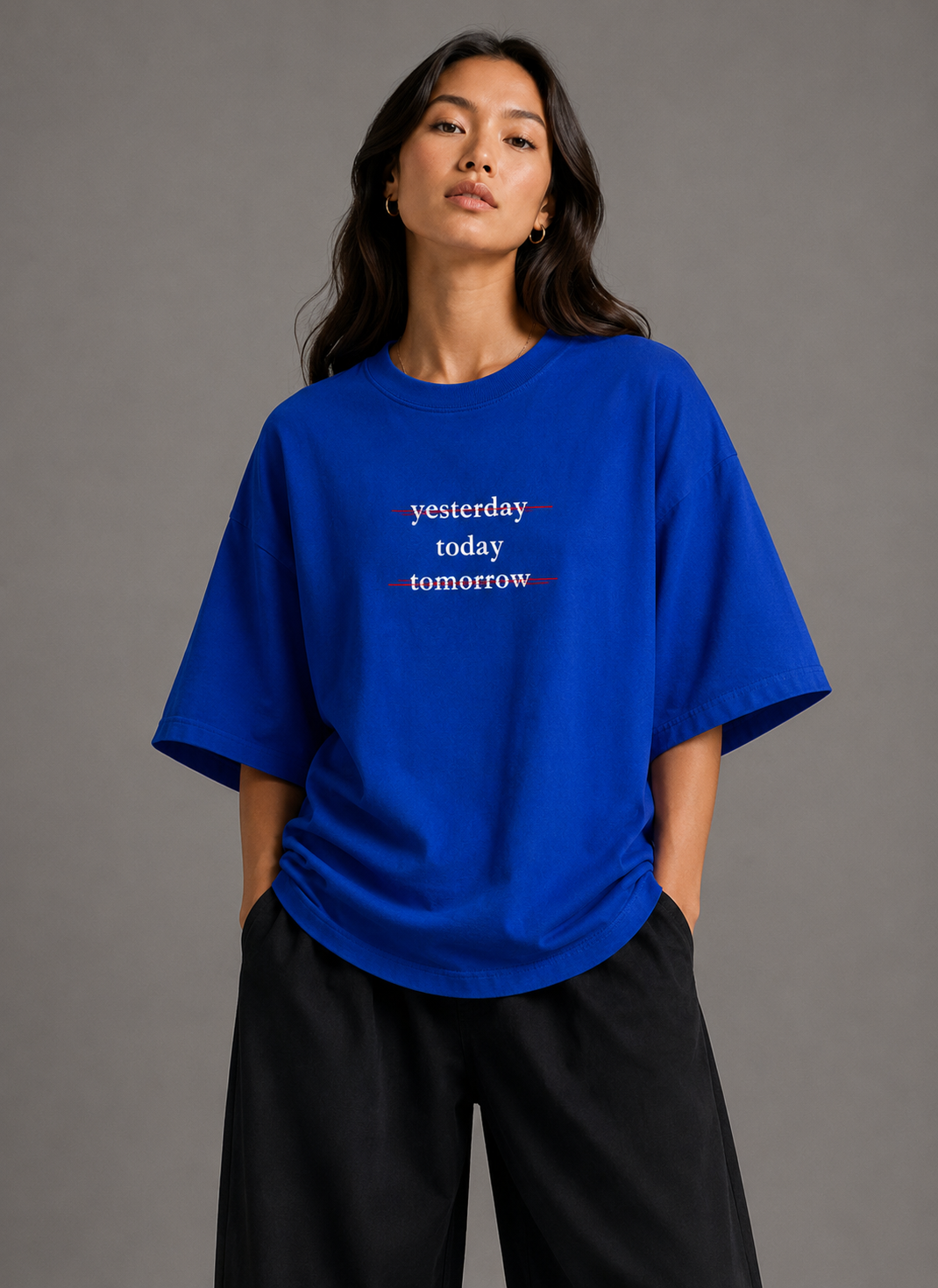 Zellee "Today" Line-Stitch Relaxed Fit Oversized T-Shirt