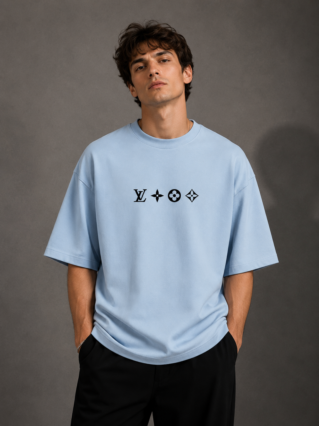 Zellee "Monogram Luxe" High-Density Embroidered Oversized Relaxed Fit T-Shirt
