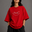 Zellee "Smile Heart" Line-Stitch Relaxed Fit Oversized T-Shirt