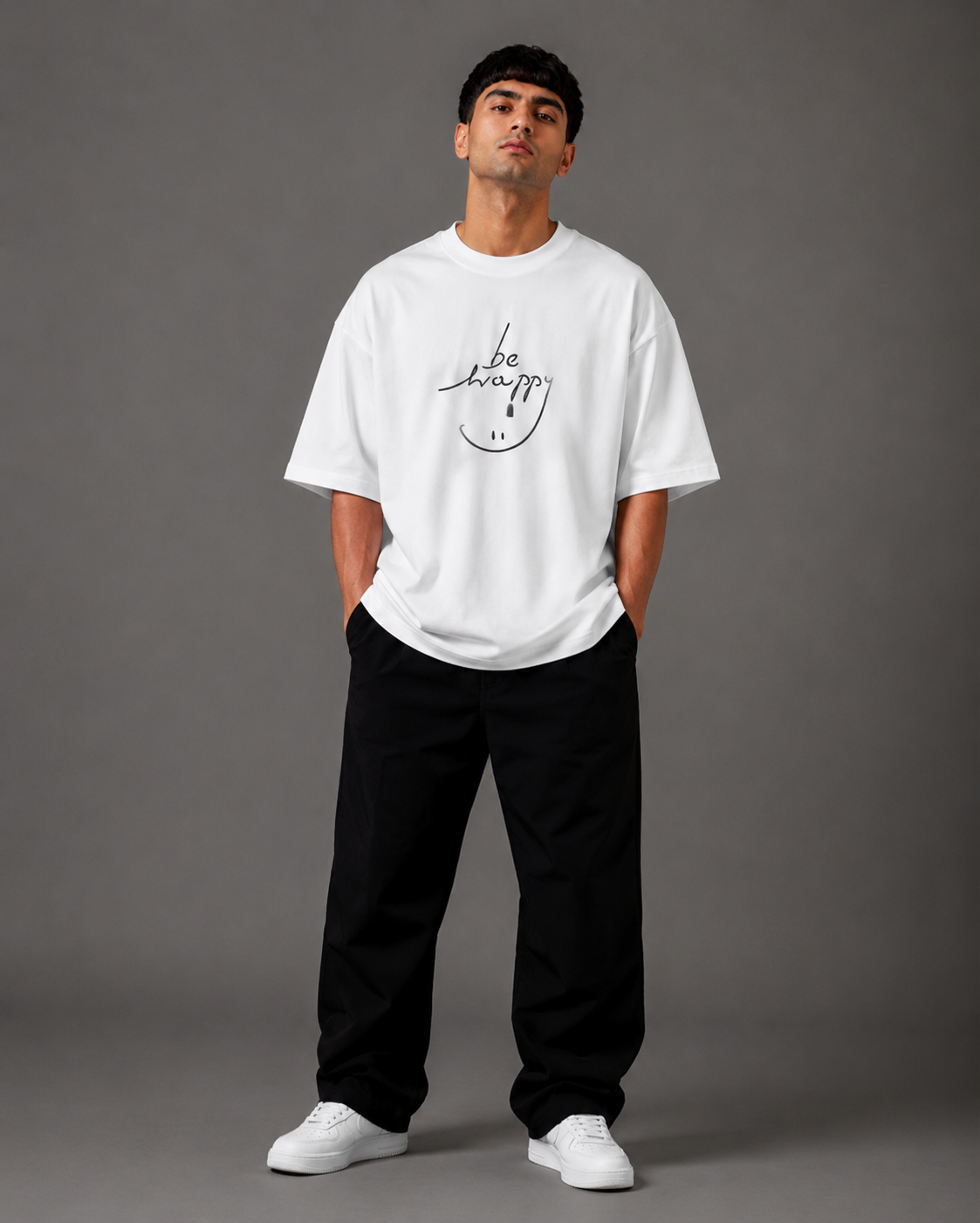 Zellee "Always Smile" Line-Stitch Relaxed Fit Oversized T-Shirt