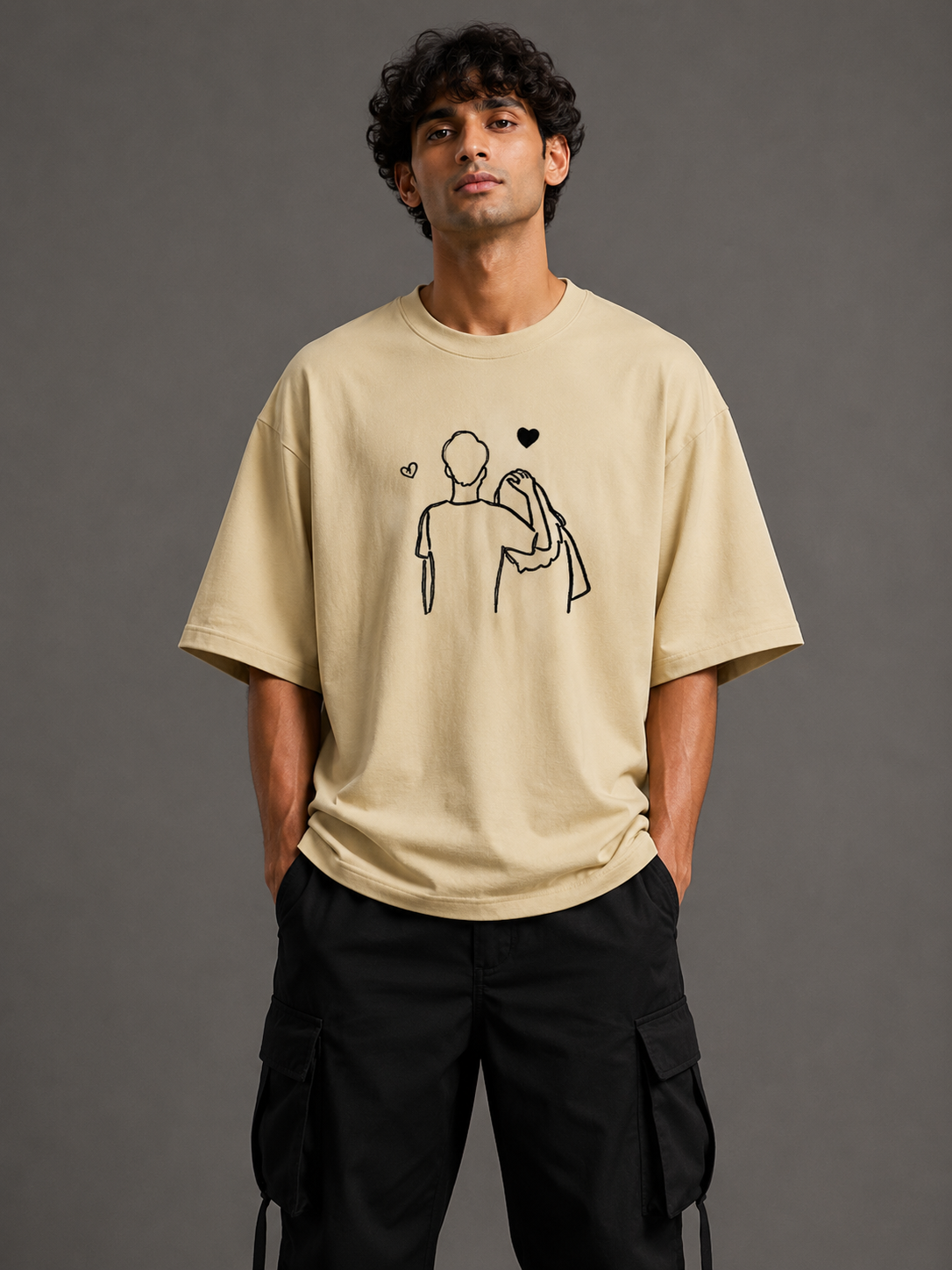 Zellee "Line-Stitch Love Edition" Heavyweight Oversized Relaxed Fit T-Shirt