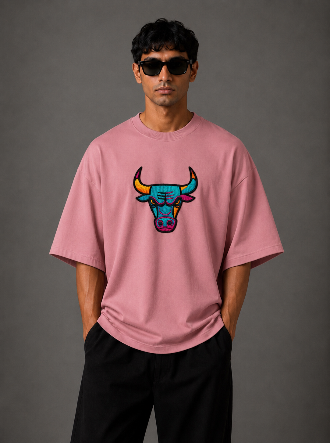 Zellee "Neon Bull" Multi-Stitch Relaxed Fit Oversized T-Shirt