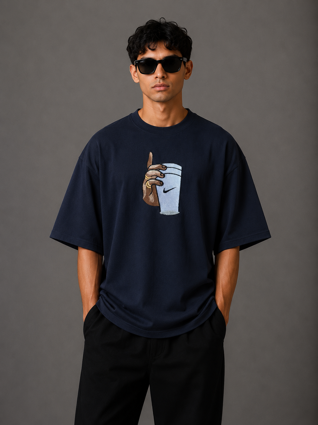 Zellee "Vibe Check" High-Density Embroidered Relaxed Fit Oversized T-Shirt